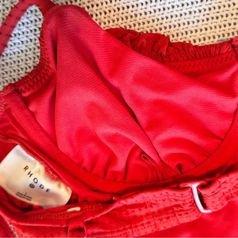 RHODE Ruched Tummy Embossed Dot Ruffle Red One Piece Swimsuit